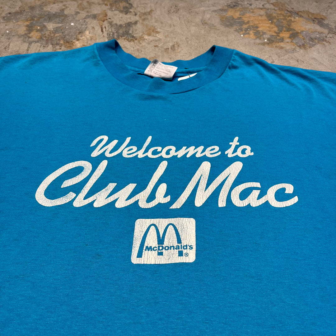 古着 USA製 80's ヘインズ / Mcdonald's / マクドナルド / Welcome to Culb Mac / 非売品 / ヴィンテージ シングルステッチ プリントTシャツ/サイズXL