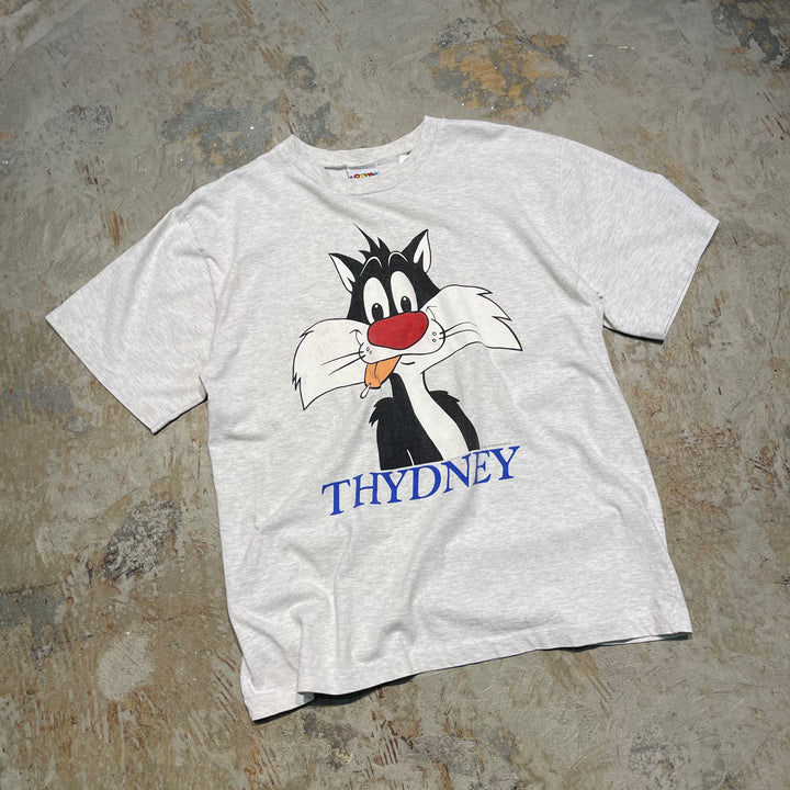 #4592 古着 LOONEY TUNES/short sleeve print t-shirt Tee/半袖プリントTシャツ/シングルステッチ/シルベスタープリント/サイズL