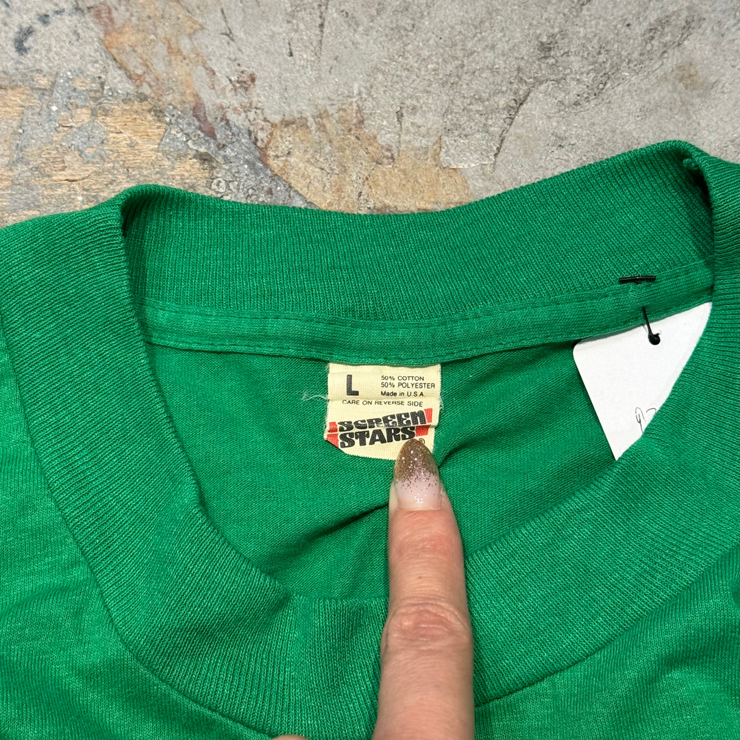 Used clothing Made in USA 80's~ SCREEN STARS/ Screen Stars/ Single stitch/ Printed T-shirt/ Size L