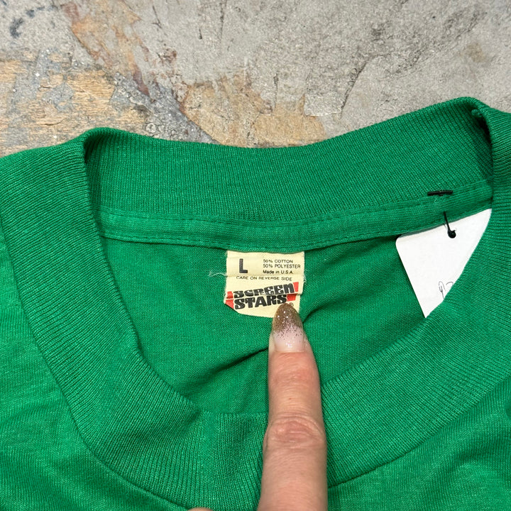 Used clothing Made in USA 80's~ SCREEN STARS/ Screen Stars/ Single stitch/ Printed T-shirt/ Size L