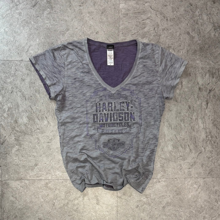 古着 Harley-Davidson ハーレーダビッドソン プリントTシャツ レディース Y2K Vネック サイズM