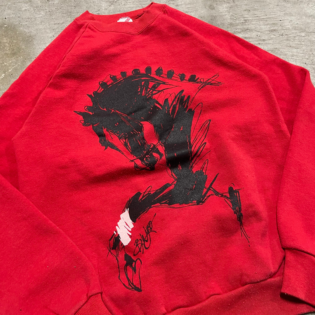 #4092 古着 80's JERZEES/ジャージーズ/Crew neck Art Sweat/クルーネックArt スウェット/B.Wyko Art Horse/MADE IN USA/ラグランスリーブ/サイズM