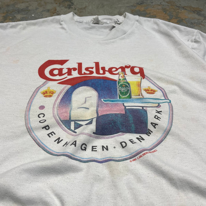 #4610 古着 88's unknow/short sleeve print t-shirt Tee/半袖プリントTシャツ/シングルステッチ/Carlsberg/カールスバーグ/beerプリント/サイズXL