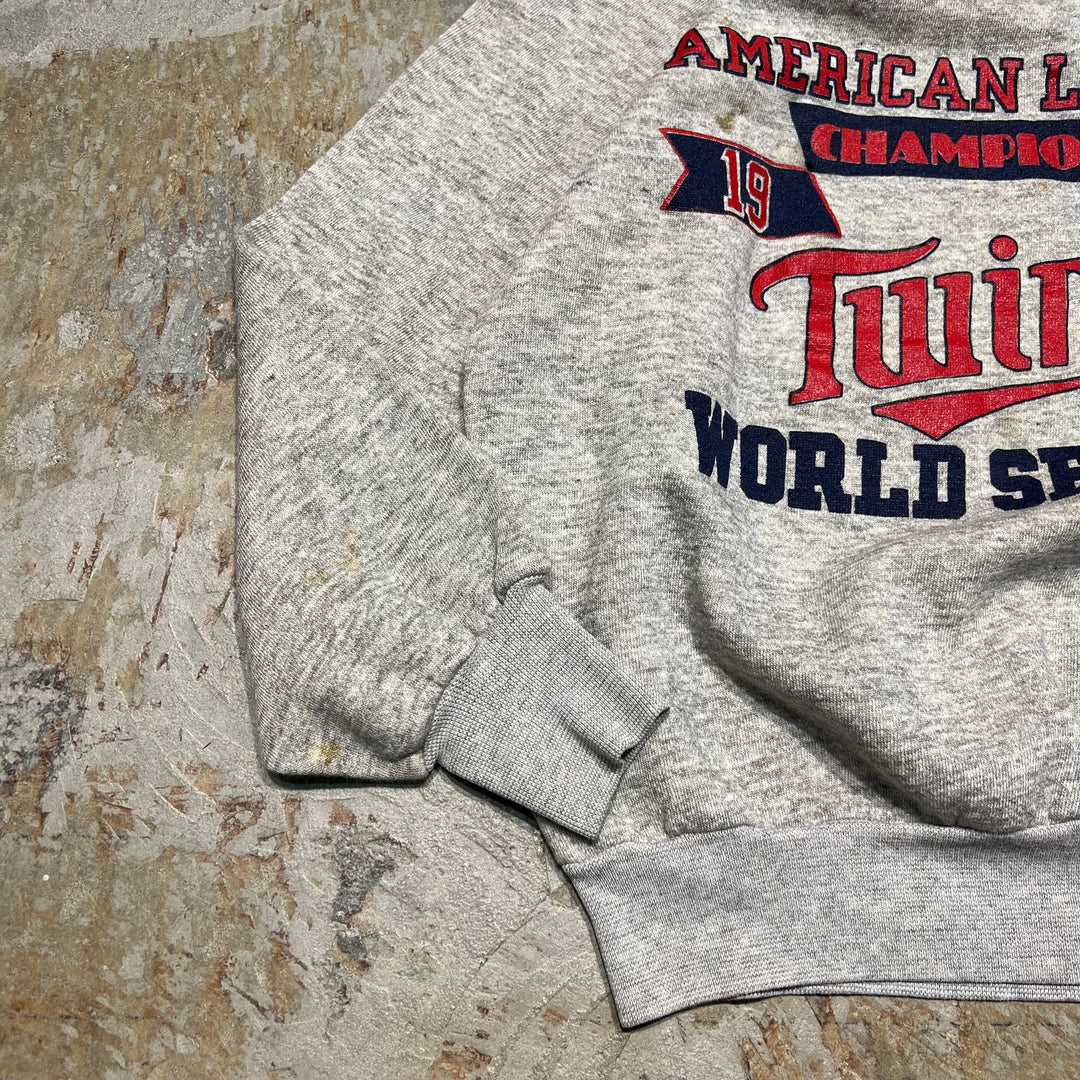 #3992古着Champion/チャンピオン/CrewNeckSweat/クルーネックスウエット/AMERICAN LEAGUE CHAMPIONS/MINNESOTA TWINS/MLB/MADE IN USA/サイズL