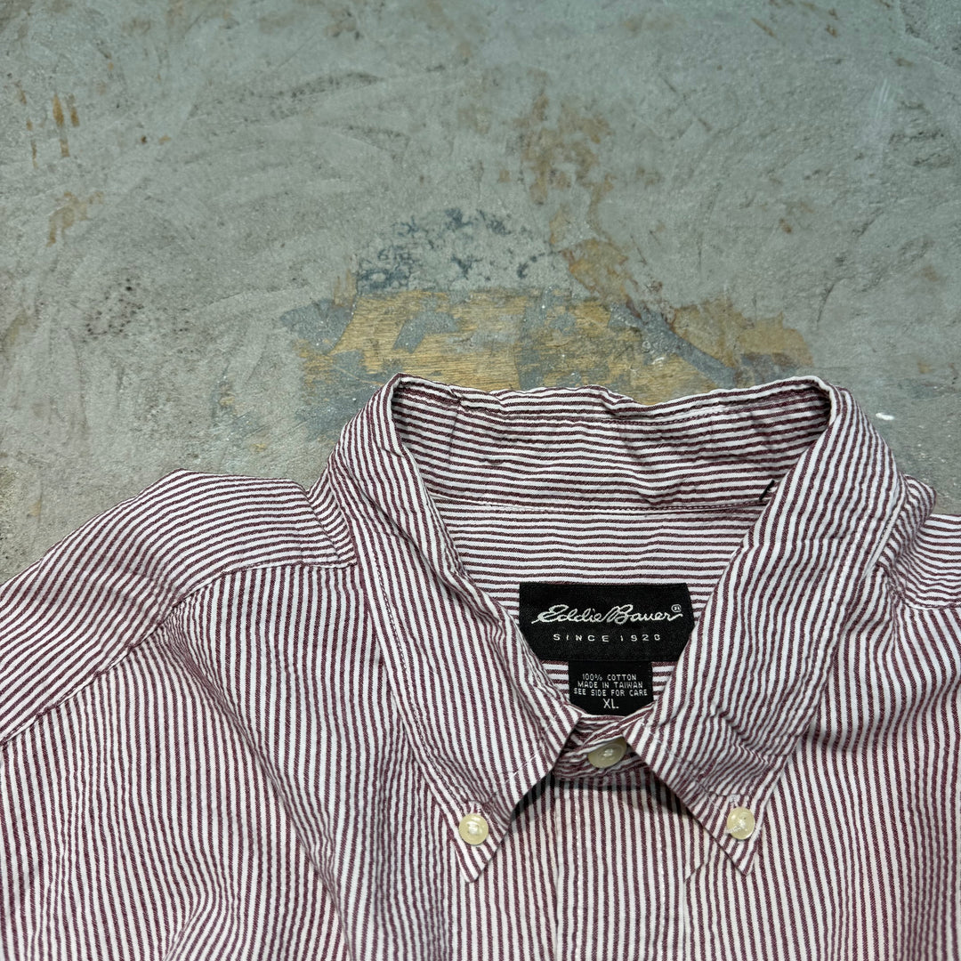 古着 EDDIE BAUER/ エディバウアー/ ストライプ柄/ ボタンダウン半袖シャツ/サイズXL