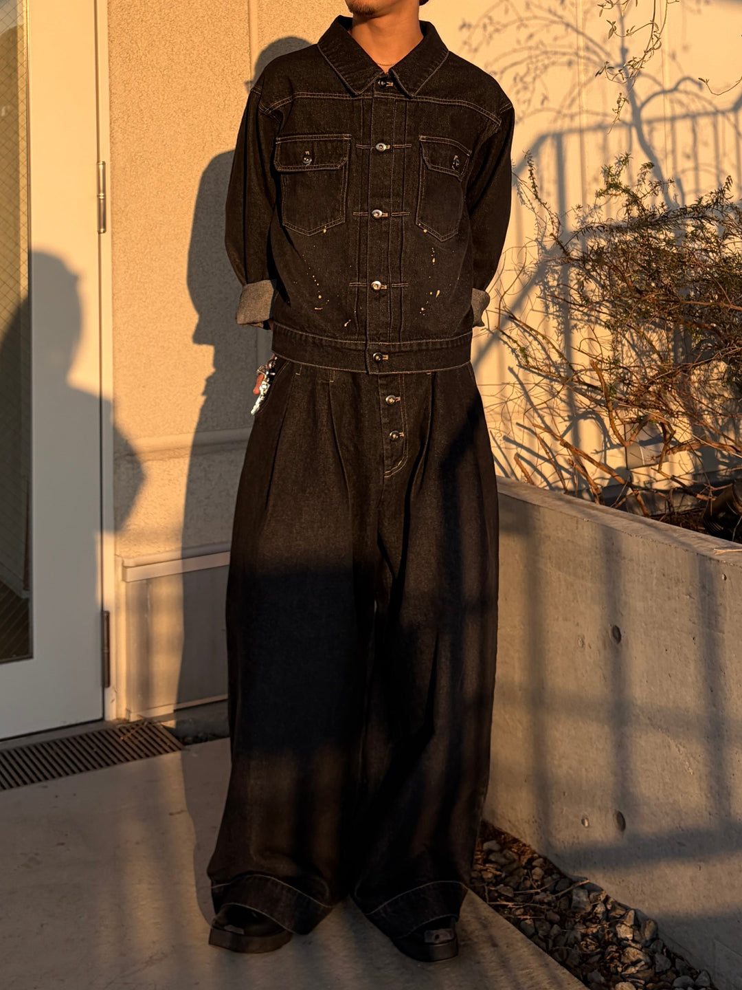 2タックウォッシュデニムワイドパンツ/セットアップ着用可