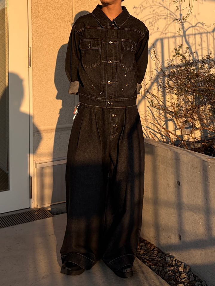 2タックウォッシュデニムワイドパンツ/セットアップ着用可