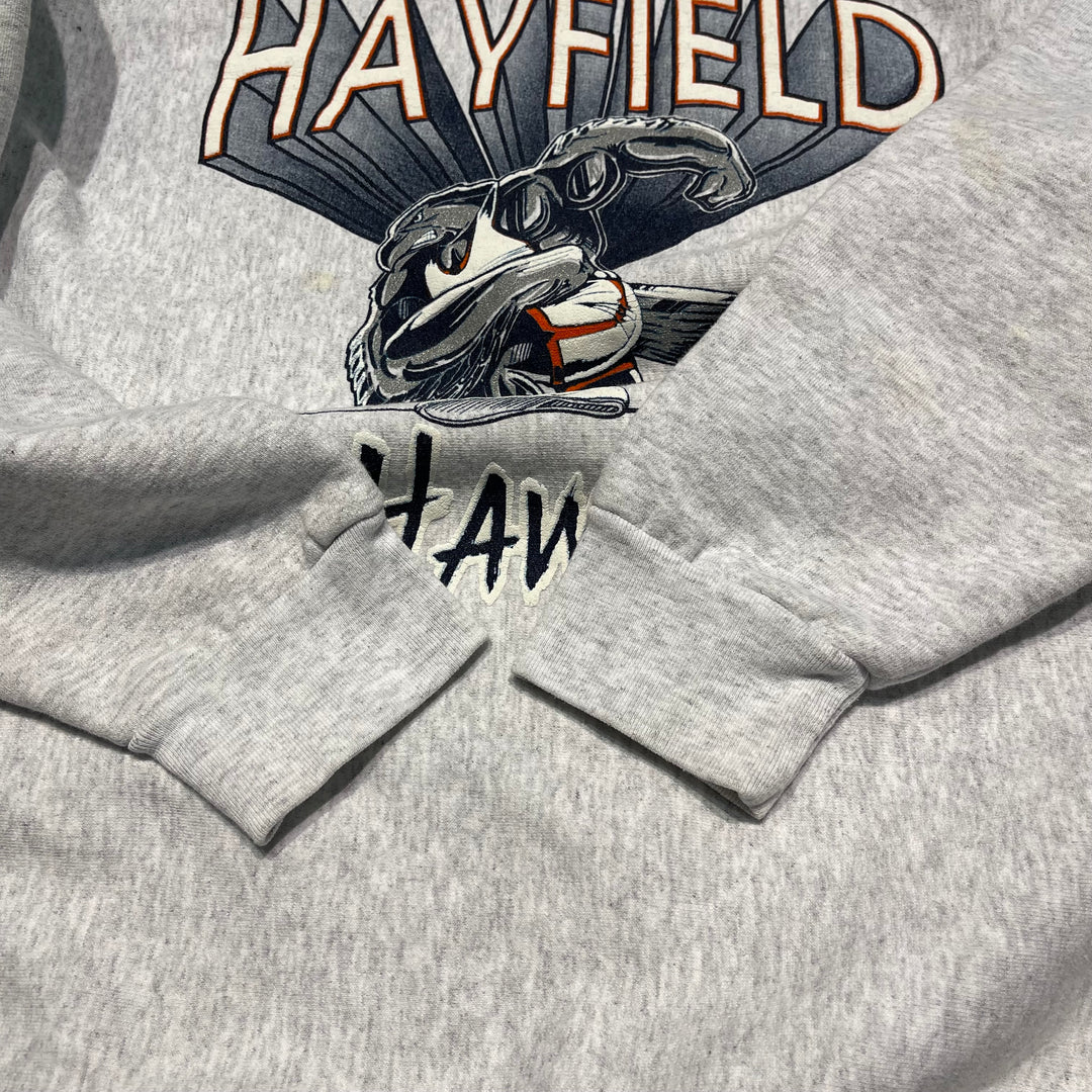 #4121 古着 Unknow/Crew Neck Print Sweat/クルーネックプリントスウェット/HAYFIELD/HAWKS/サイズL