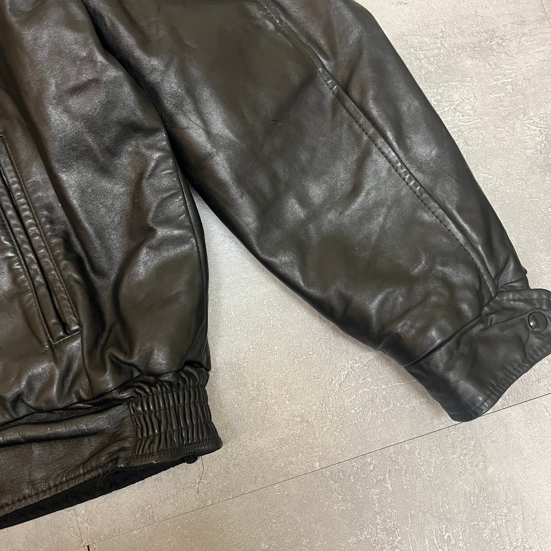 #1873 Unknow 古着/Leather Varsity Jacket/レザースタジャン/刺繍/サイズXL相当