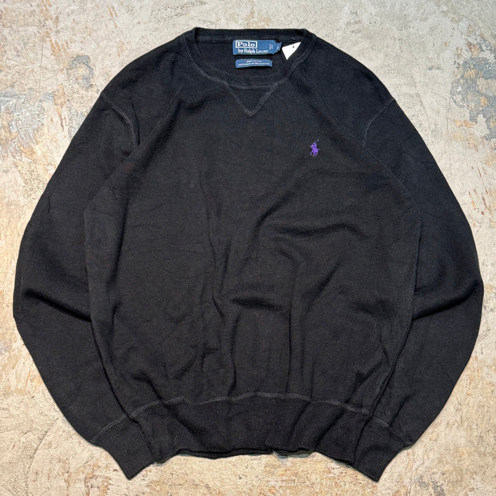 古着 90's POLO by Ralph Lauren / ポロラルフローレン/ Vガゼット/ クルーネックコットンニットセーター/サイズS