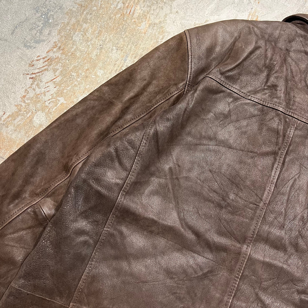 #1871 Unknow old clothes/Leather jacket/front button leather jacket/size XL equivalent