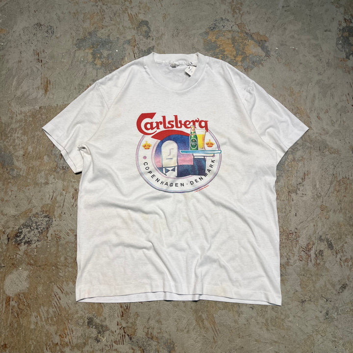 #4610 古着 88's unknow/short sleeve print t-shirt Tee/半袖プリントTシャツ/シングルステッチ/Carlsberg/カールスバーグ/beerプリント/サイズXL