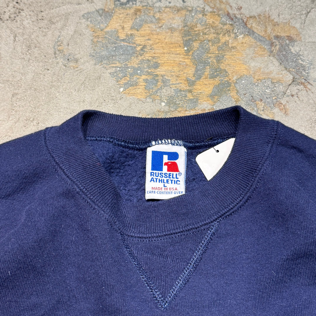 古着 USA製 80's〜 RUSSELL ATHLETIC/ ラッセルアスレチック/ ブランククルーネックスウェット/ 無地/ 前Vガゼット/ サイズL
