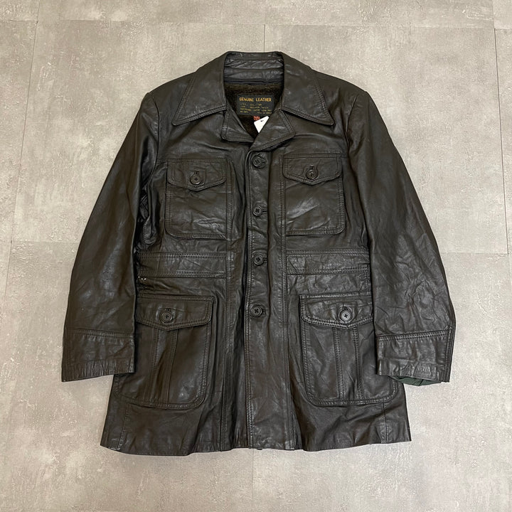 #1848 Unknow 古着/Leather jacket/フロントボタンレザージャケット/裏地ボア/サイズL