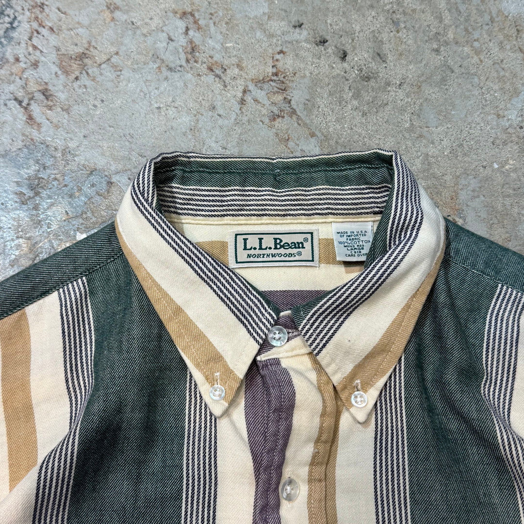 미국 70 년대 ~ 80 년대 L.L.Bean/ L.L Bean/ Button-Down 긴 슬리브 셔츠/ 줄무늬 패턴/ 크기 L에서 만든 빈티지