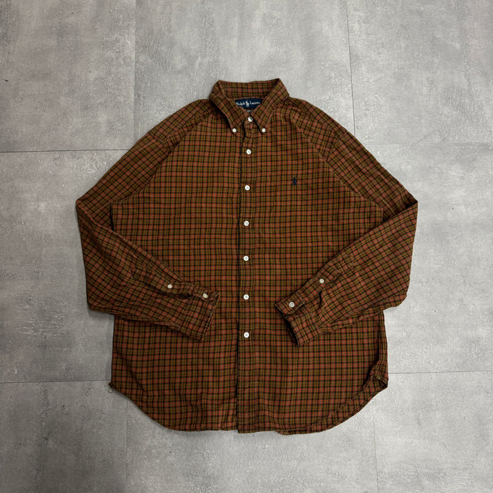 古着 90's POLO by Ralph Lauren/ ラルフ ローレン/ ボタンダウン長袖シャツ/ チェック柄/ サイズL