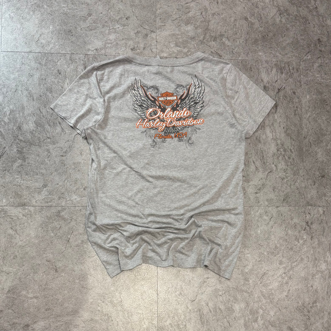 古着 Harley-Davidson ハーレーダビッドソン プリントTシャツ レディース Y2K Vネック サイズ2XL