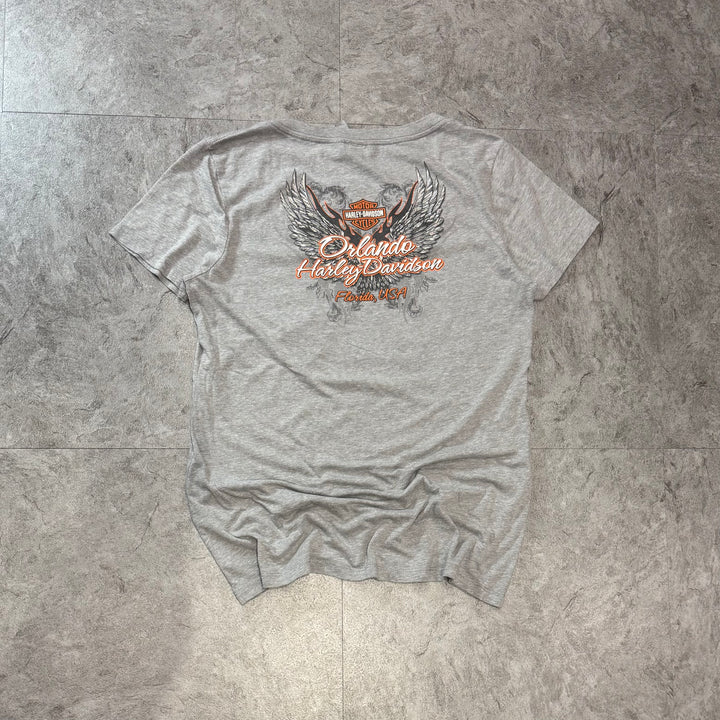 古着 Harley-Davidson ハーレーダビッドソン プリントTシャツ レディース Y2K Vネック サイズ2XL