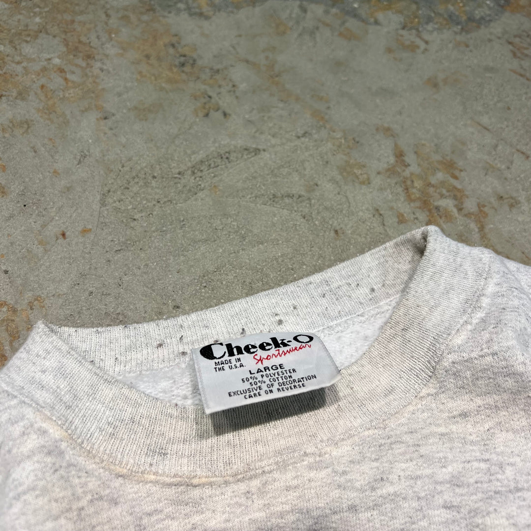 #4055 古着 Cheek-O/Crew Neck Print Sweat Shirts/クルーネック刺繍スウェット/MADE IN USA/サイズL