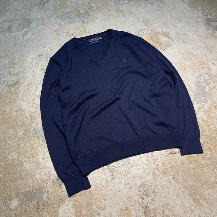 #3714 古着 POLO by Ralph Lauren/ラルフローレン / PIMA Cotton knit V Neck Sweatrer Shirts/ピマコットLンニットＶネックセーター/サイズL