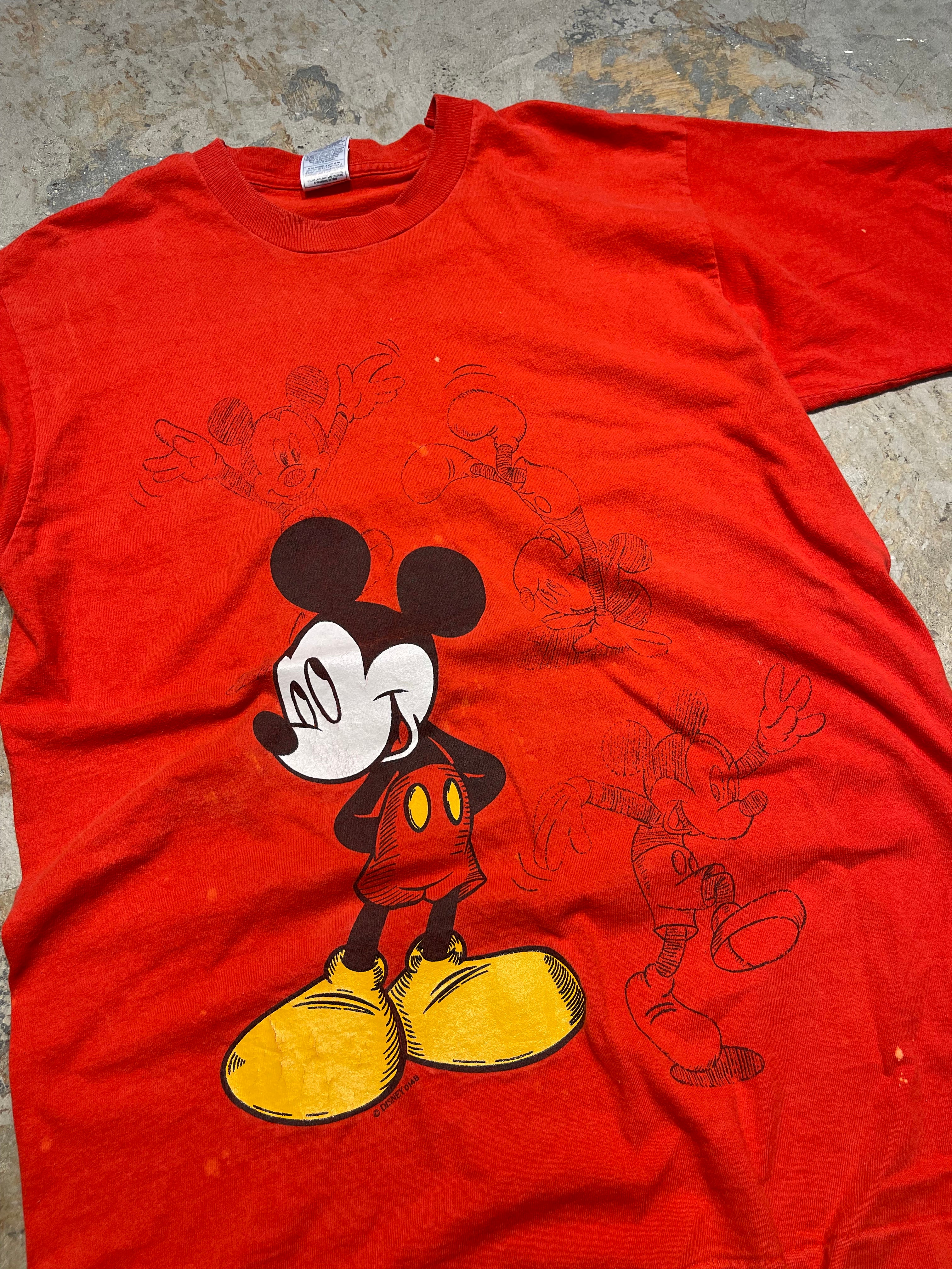 Disney ディズニー ミッキーマウス Tシャツ 90s ヴィンテージ 黄 M】 90S ミッキー&カンパニー オールド ミッキーマウス