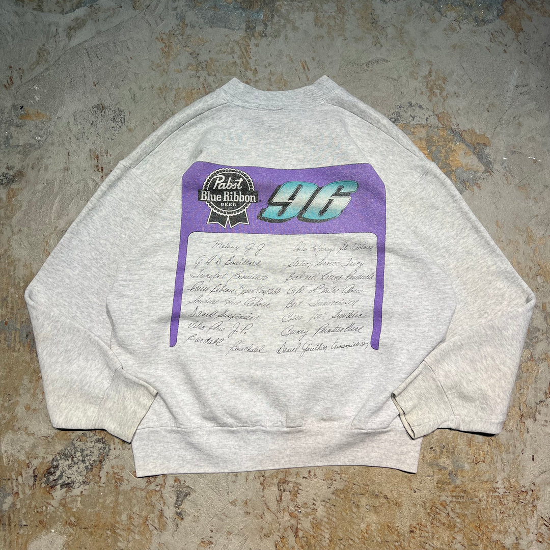 #3913 古着 90's~ FRUIT OF THE LOOM /フルーツオブザルーム/Crew  Neck Print Sweat Shirt/クルーネックプリントスウェット/MADE IN CANADA/CLAUDE BROU-LLARD/Pabst Blue Ribbon BEER/企業系/サイズL