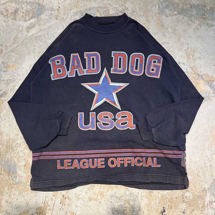 #4091 古着 96's Unknow/Crew neck  College Sweat/クルーネックカレッジスウェット/BAD DOG/サイズXL相当