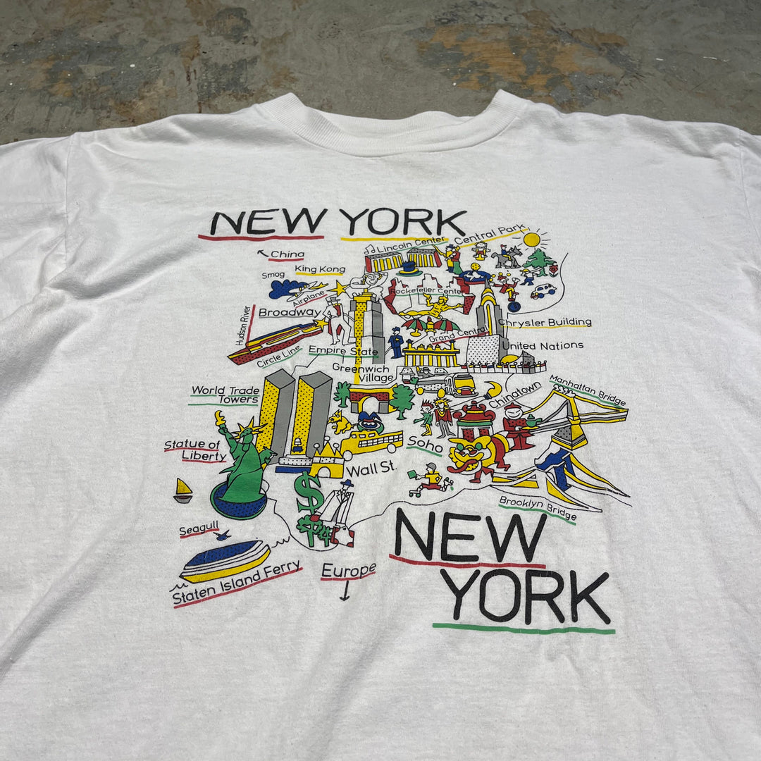 古着 90's NEWYORK/ニューヨーク/街 イラスト/ヴィンテージ シングルステッチ プリントTシャツ/サイズL相当