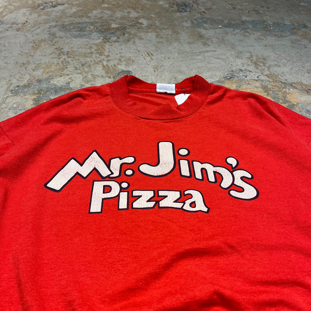 #4604 古着 90's USA製スクリーンスターズ/Mr.Jim's Pizza/ヴィンテージ シングルステッチ Tシャツ/サイズXL