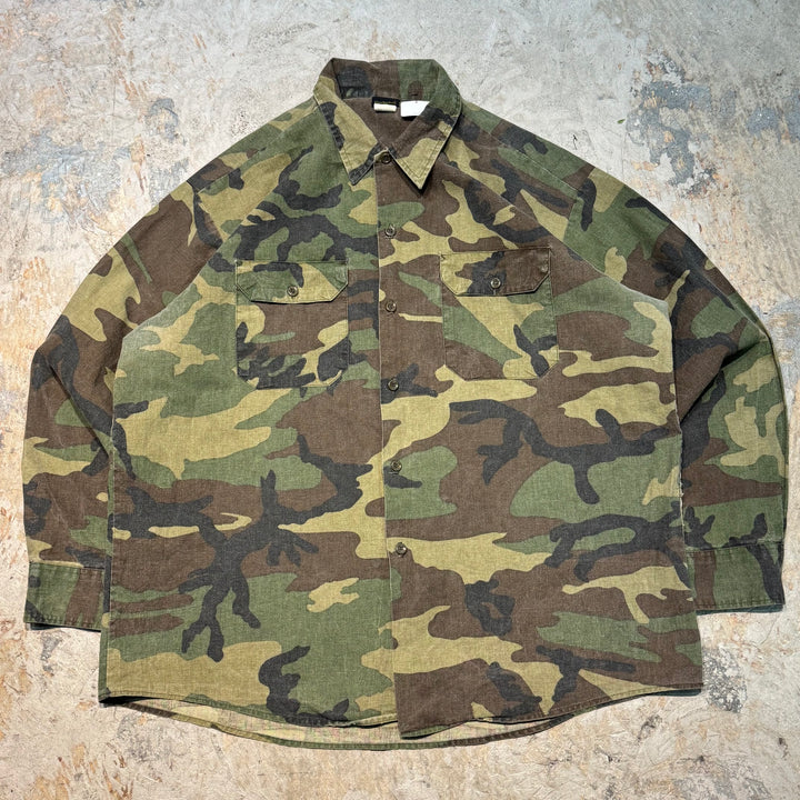 古着 USA製 USAVINTAGE/ 長袖シャツ/ ミリタリー/ ウッドランドカモ/ サイズXL