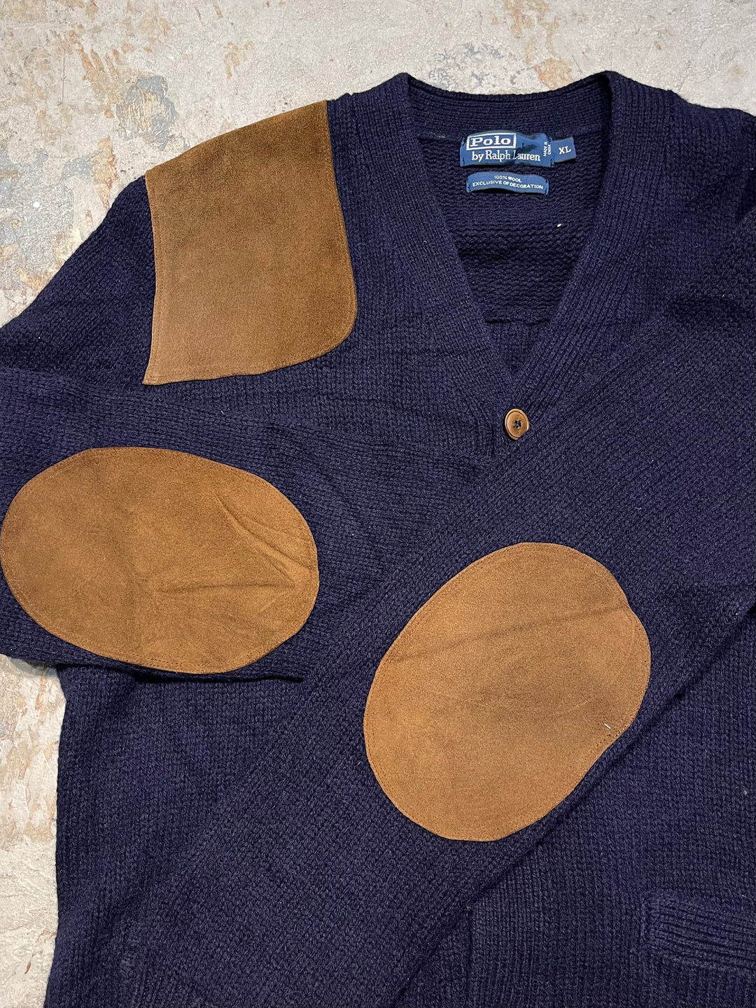 #4147 古着 POLO Ralph Lauren/ラルフローレン/Wool Knit Cardigan/ウールニットカーディガン/スエードパッチ/サイズXL