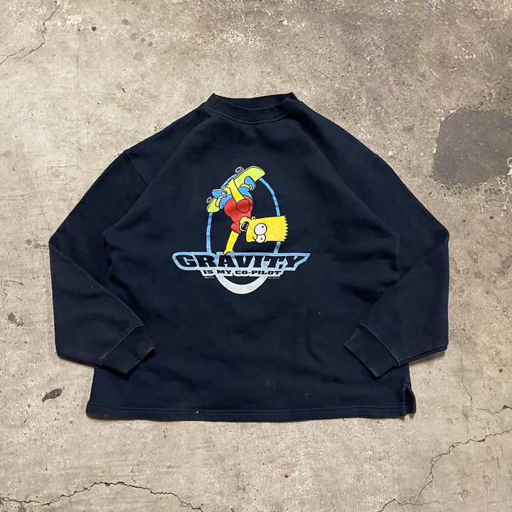 #4099 古着 99's THE Simpsons/シンプソンズ/Crew Neck Print Sweat/クルーネックプリントスウェット/GRAVIT,Y IS MY CO-PILOT/MADE IN USA/サイズXL相当