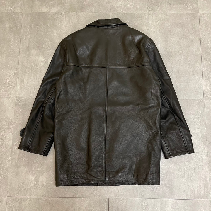 #1853 Unknow 古着/Leather jacket/ダブルボタンレザーコート/レザージャケット/サイズS