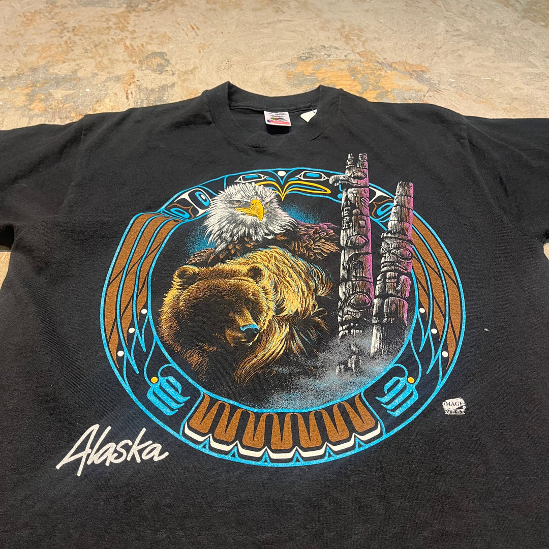 古着 90's〜00's フルーツオブザルーム/ALASKA/アラスカ/熊/鷹/アニマル/ヴィンテージ シングルステッチプリントTシャツ/サイズM