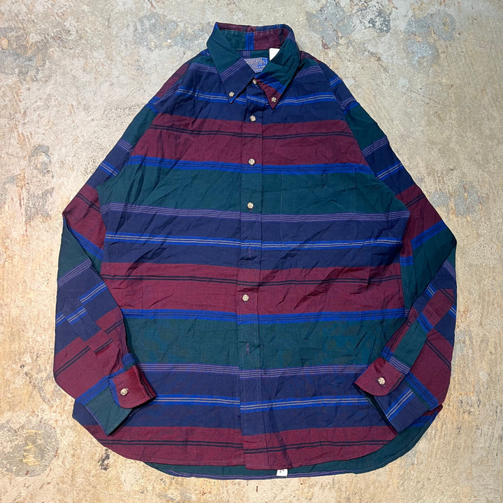古着 USA製 70's PENDLETON/ペンドルトン/ボタンダウン長袖シャツ/ボーダー柄/サイズL