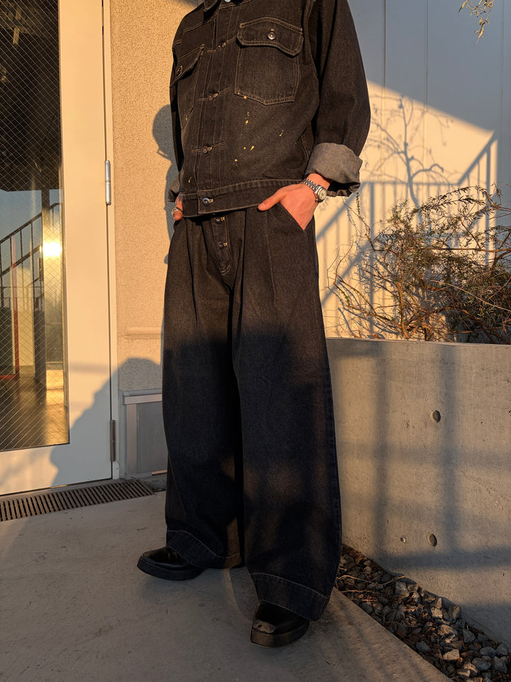 2タックウォッシュデニムワイドパンツ/セットアップ着用可