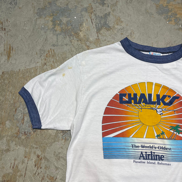 #4485 Used clothing 80's Hanes/Short sleeve Ringer t-shirt Tee/Short sleeve Ringer T-shirt/MADE IN USA/Size L