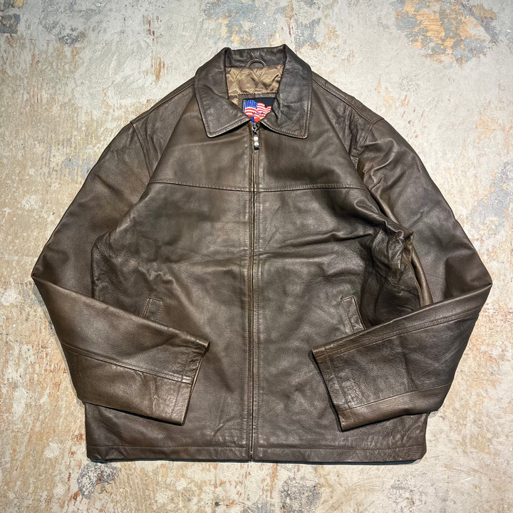 #2038 Unknow 古着/Leather jacket/ジップアップレザージャケット/サイズXL