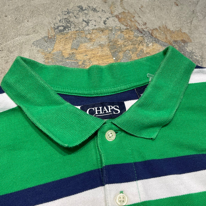 #4357 古着 chaps ralph lauren/チャップス/s/s seed stitches polo shirt/半袖鹿の子ポロシャツ/ボーダー柄/サイズXL