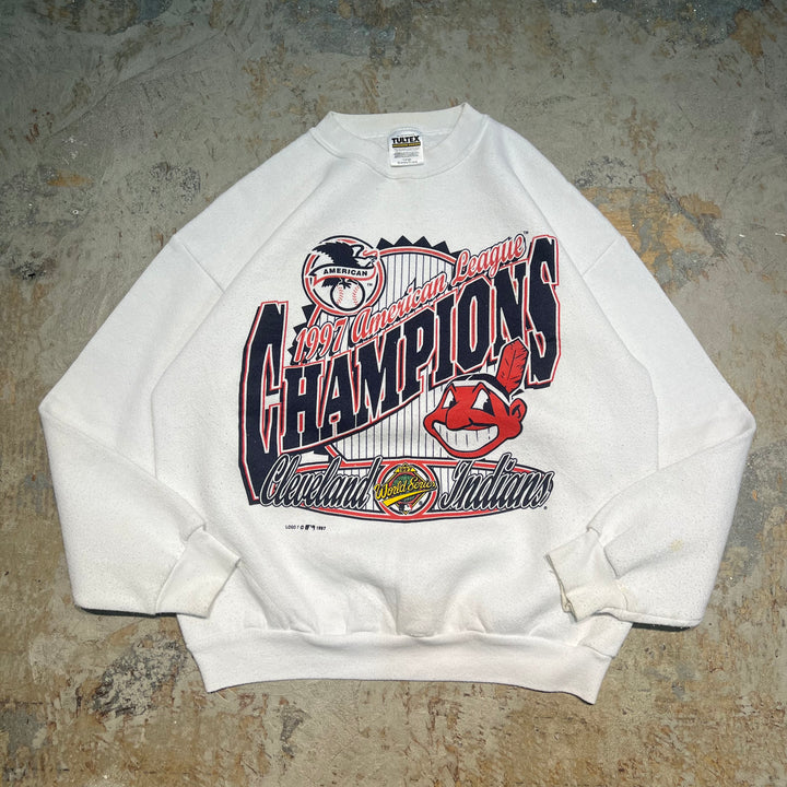 #3902 古着/97's TULTEX/タルテックス/Crew Neck Print Sweat Shirt/クルーネックプリントスウェット/1997 American League CHANPIONS/World Series/Indians /MLB/サイズL