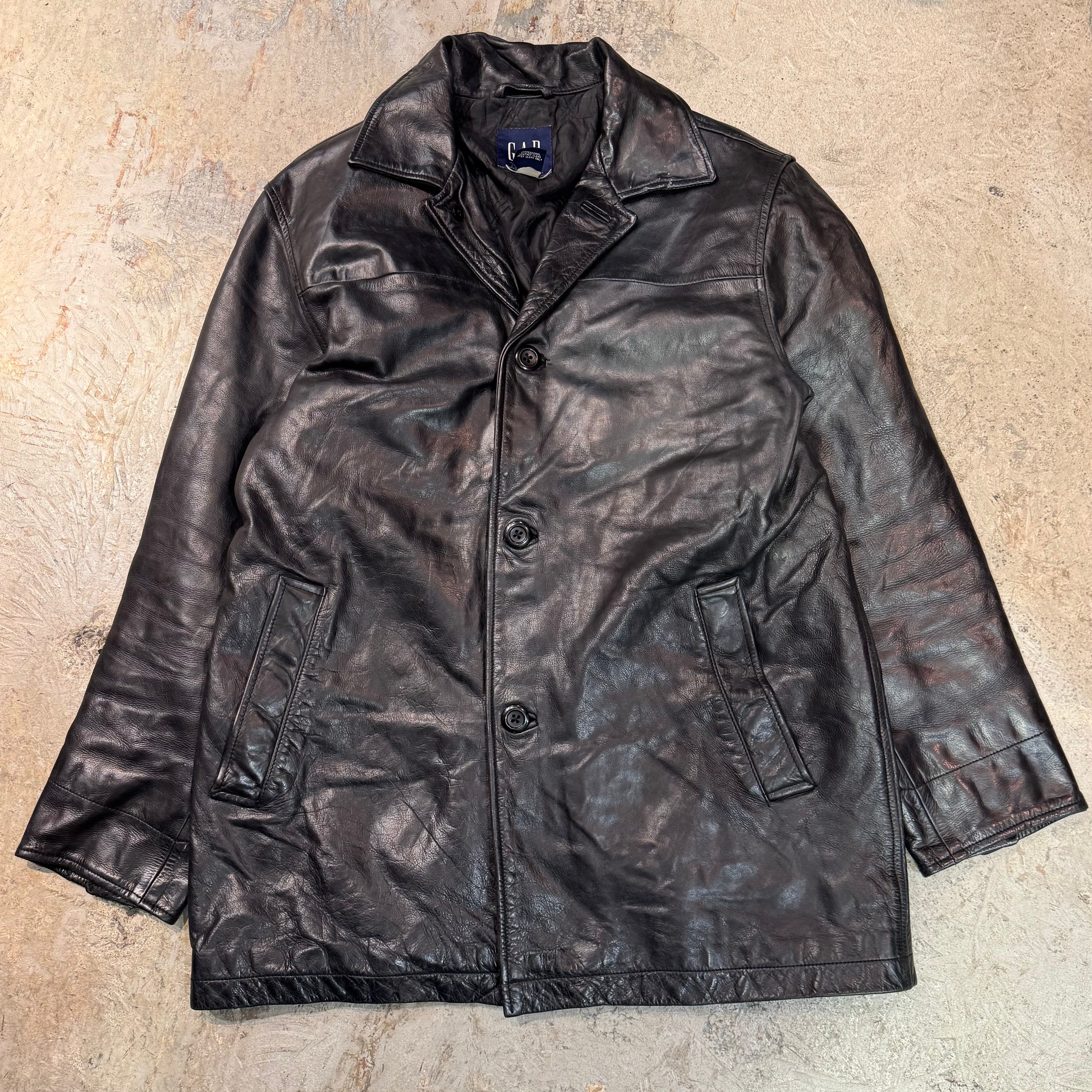 古着 90's~ GAP/ ギャップ/ 本革ボタンレザーカーコート/ 牛革/ サイズ