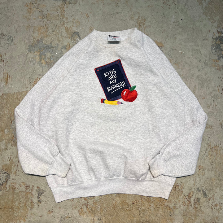 #4055 古着 Cheek-O/Crew Neck Print Sweat Shirts/クルーネック刺繍スウェット/MADE IN USA/サイズL