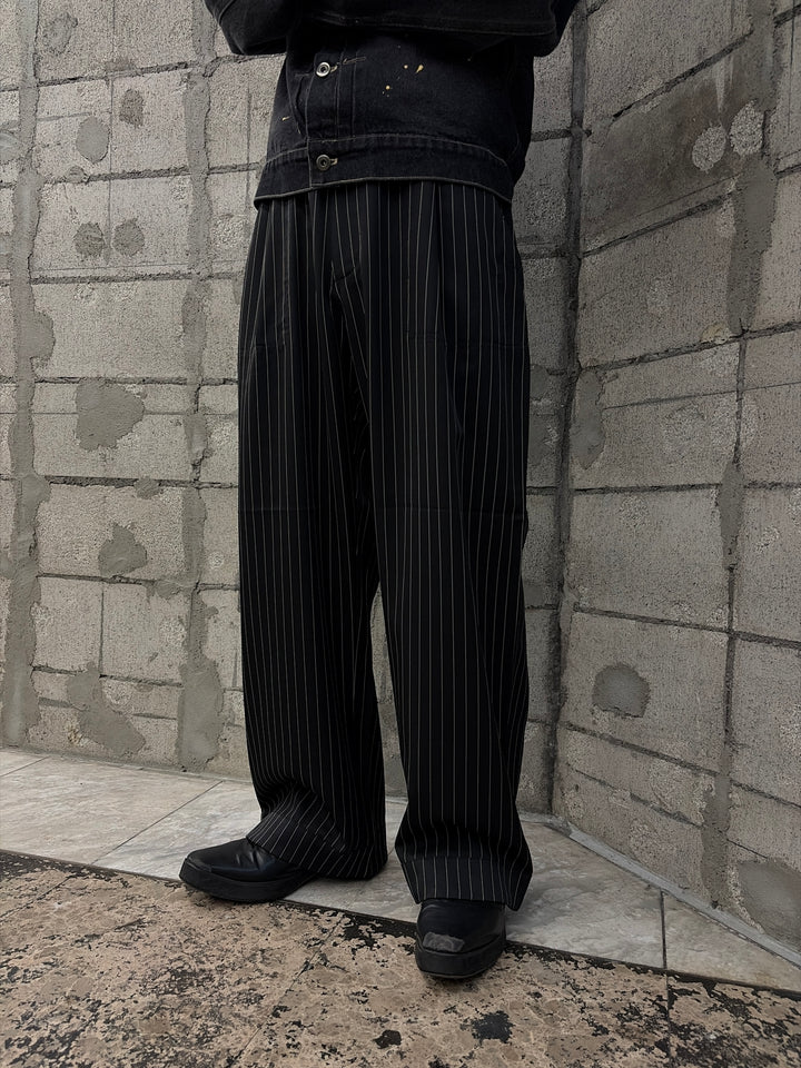 ベイカータックパンツ/ワイドストレートパンツ（ストライプ）