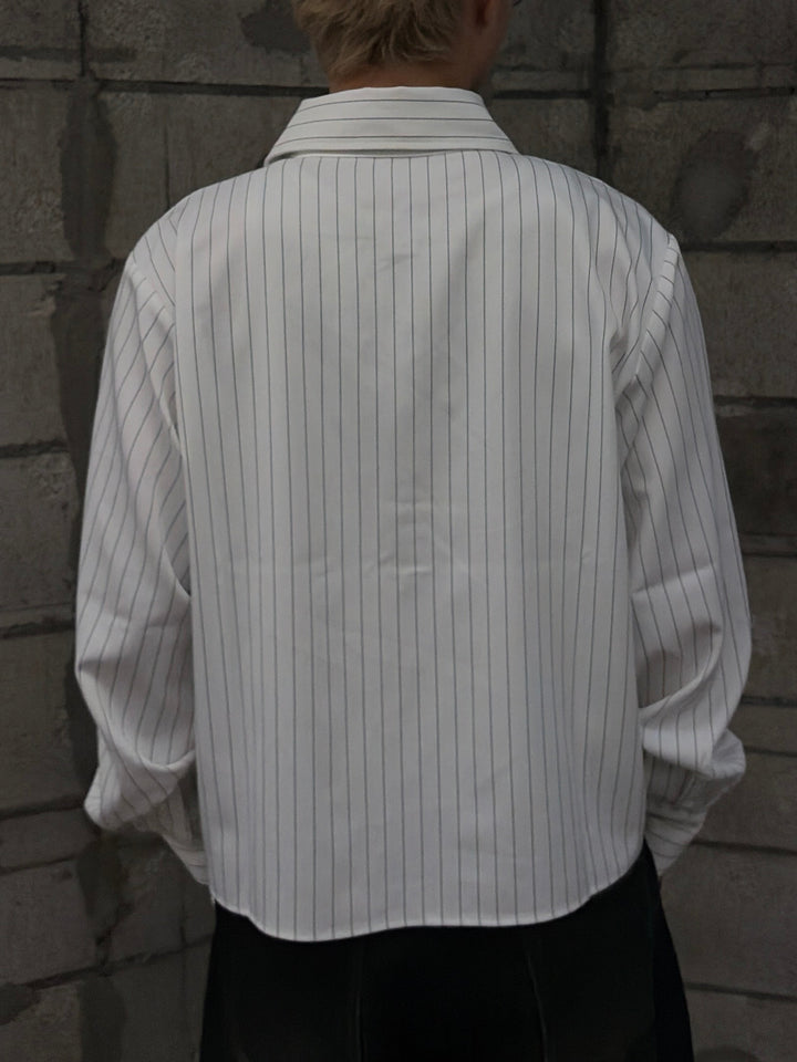 短丈フランネルシャツ/ストライプ