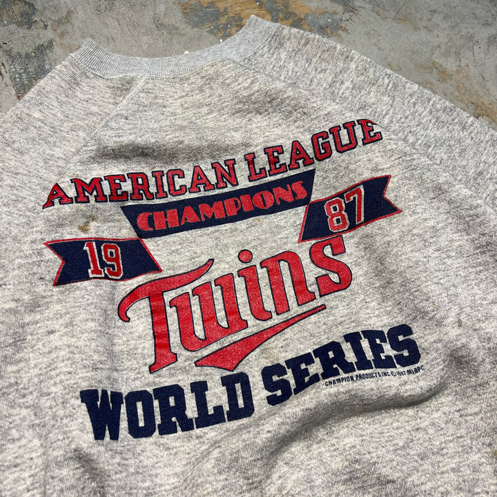 #3992古着Champion/チャンピオン/CrewNeckSweat/クルーネックスウエット/AMERICAN LEAGUE CHAMPIONS/MINNESOTA TWINS/MLB/MADE IN USA/サイズL