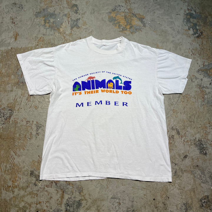 古着 ANIMALS MEMBER/アニマルプリント/ヴィンテージ シングルステッチ Tシャツ/サイズL相当