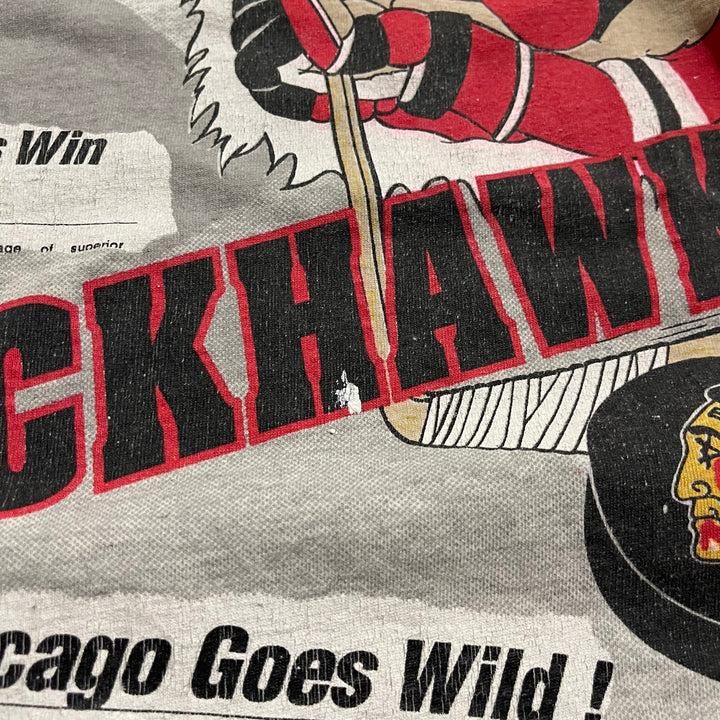 古着 USA製 NHL/ブラックホークス/スタンレーカップ決勝/ヴィンテージ シングルステッチ プリントTシャツ/サイズXL