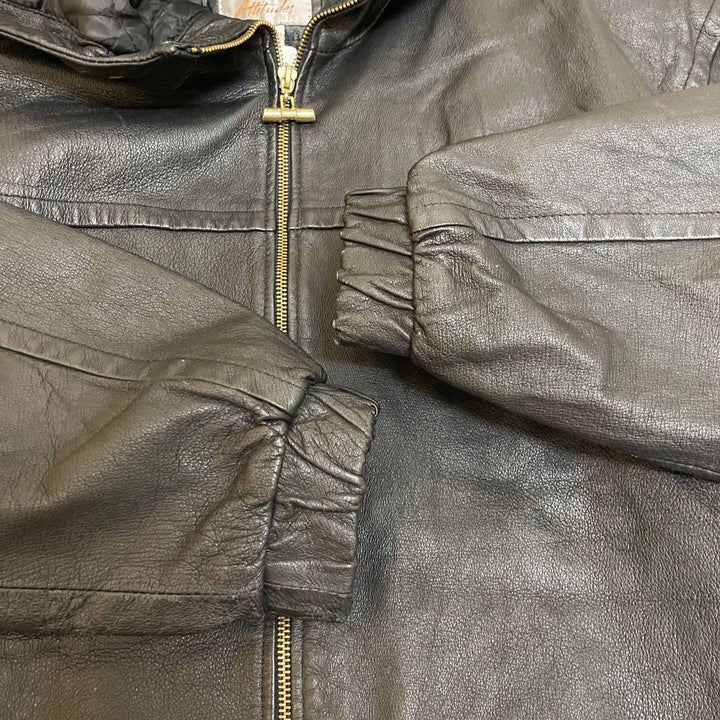 #1852 Unknow old clothes/Leather jacket/full zip leather jacket/size Ⅿ