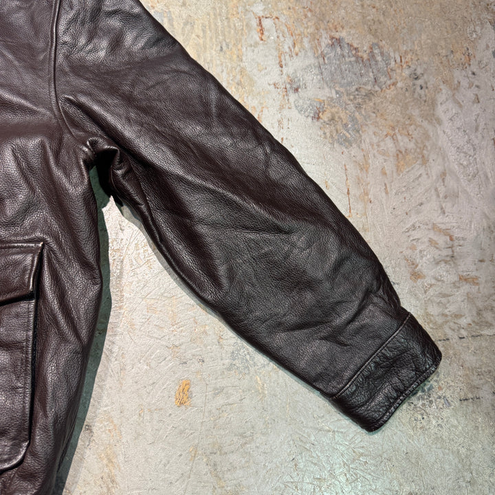 古着 USAVINTAGE/ジップアップレザージャケット/襟ボア/サイズM