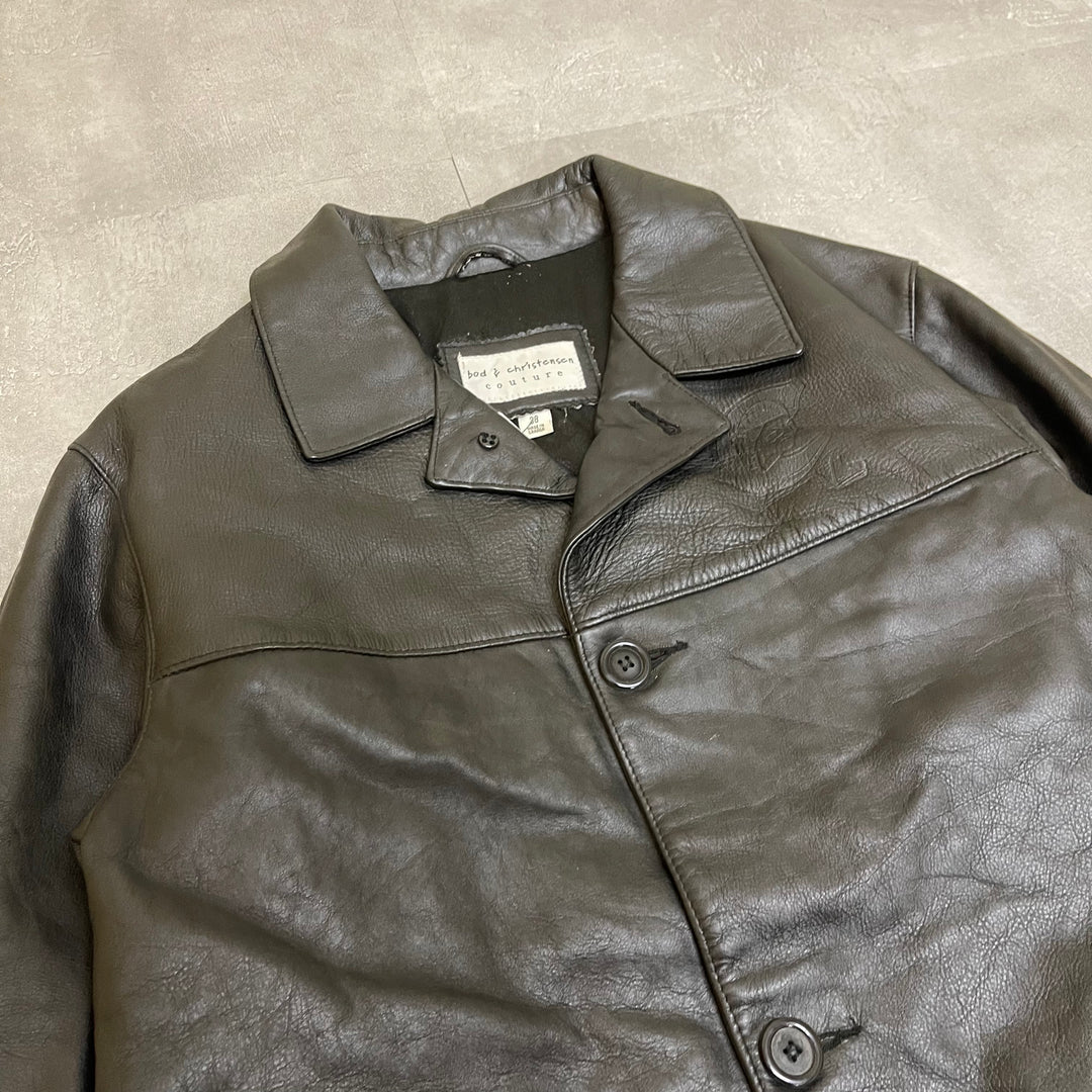 #1854 Unknow 古着/Leather jacket/フロントボタンレザージャケット/サイズXXL相当